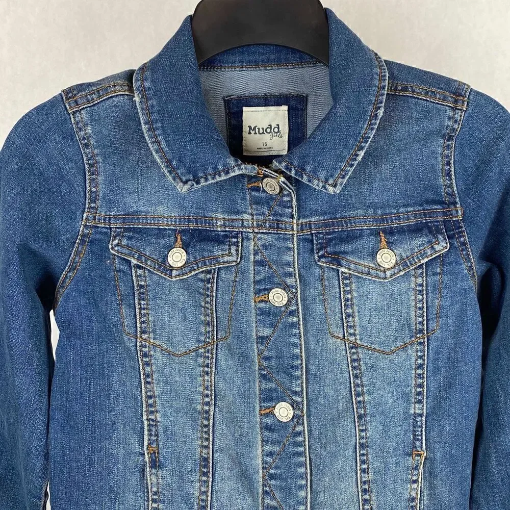 Mudd Girls Denim Jacket Size 16 Button Front Cropped
